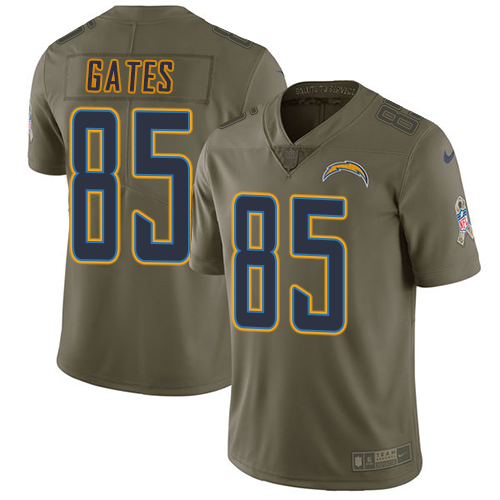 Nike Chargers #85 Antonio Gates Olive Men's Stitched NFL Limited Salute to Service Jersey - Click Image to Close